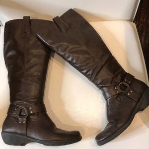 Faux leather brown knee boots extra wide calf